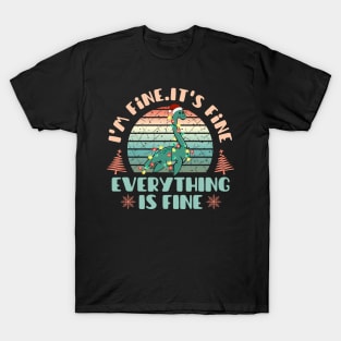 I'm fine.It's fine. Everything is fine.Merry Christmas  funny dino and Сhristmas garland T-Shirt